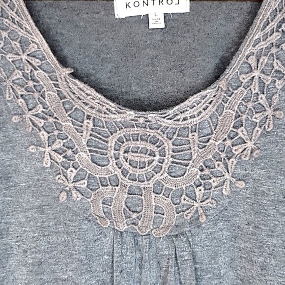 KONTROL Gray Contrasting Scoop Neckline Soft Stretchy Tank Top size L - Picture 3 of 13